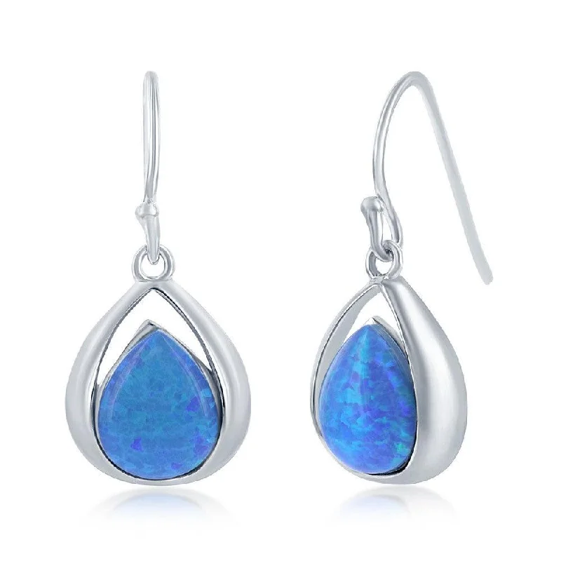 Unique Pearl Earrings-Sterling Silver Pear-Shaped Blue Opal Earrings