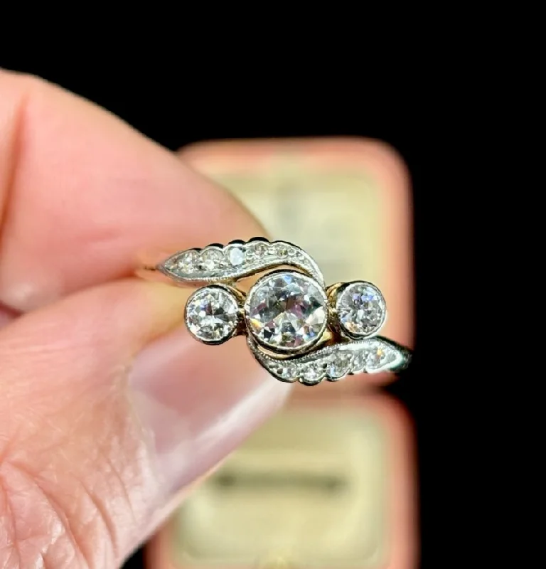 Solitaire Engagement Ring-1920s Three Stone Diamond Ring