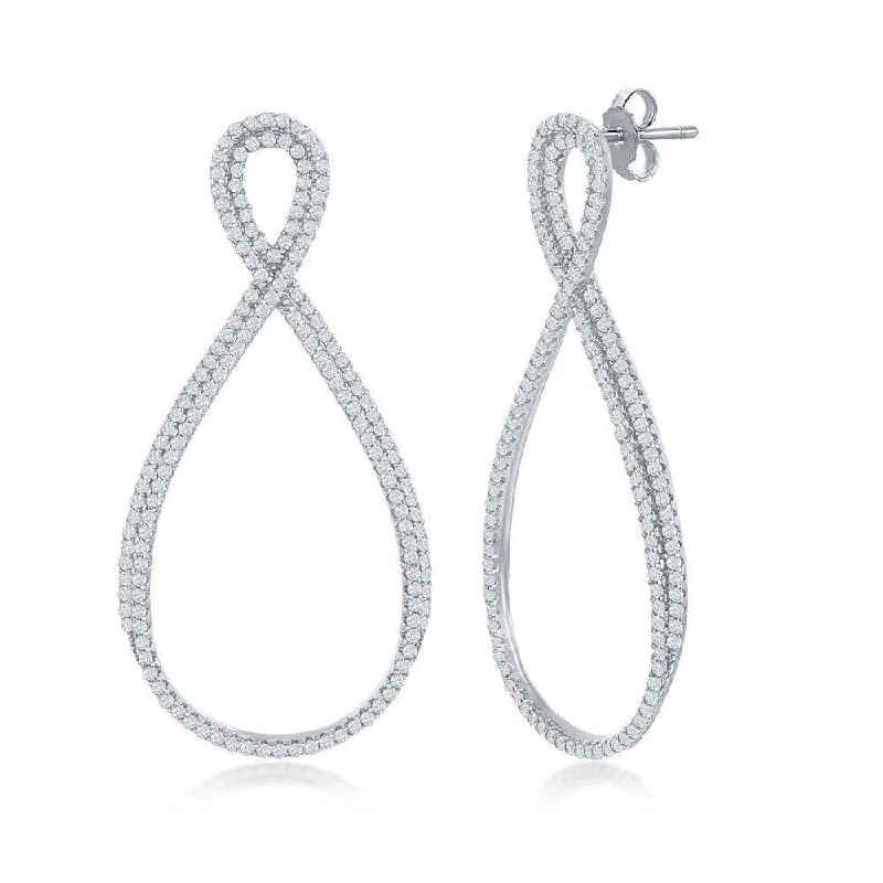 Vintage Crystal Earrings-Sterling Silver Infinity Design Micro Pave Earrings