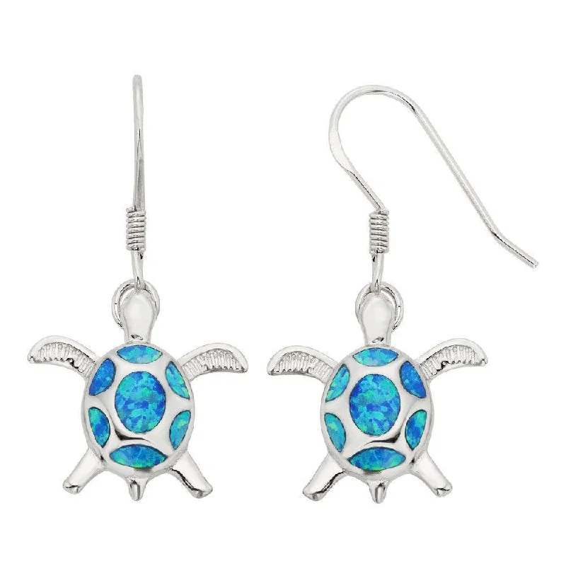 Pretty Pearl Earrings-Sterling Silver Blue Inlay Opal Turtle Earrings