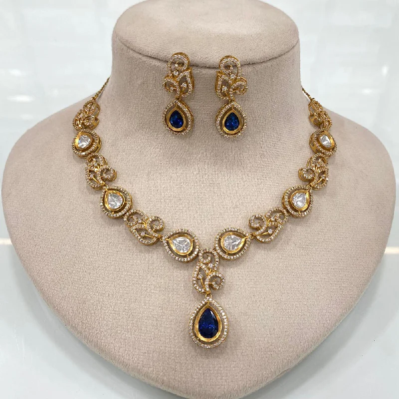 Chunky Chain Necklace-FS Collection Gold Plated Polki Kundan Stone Necklace Set