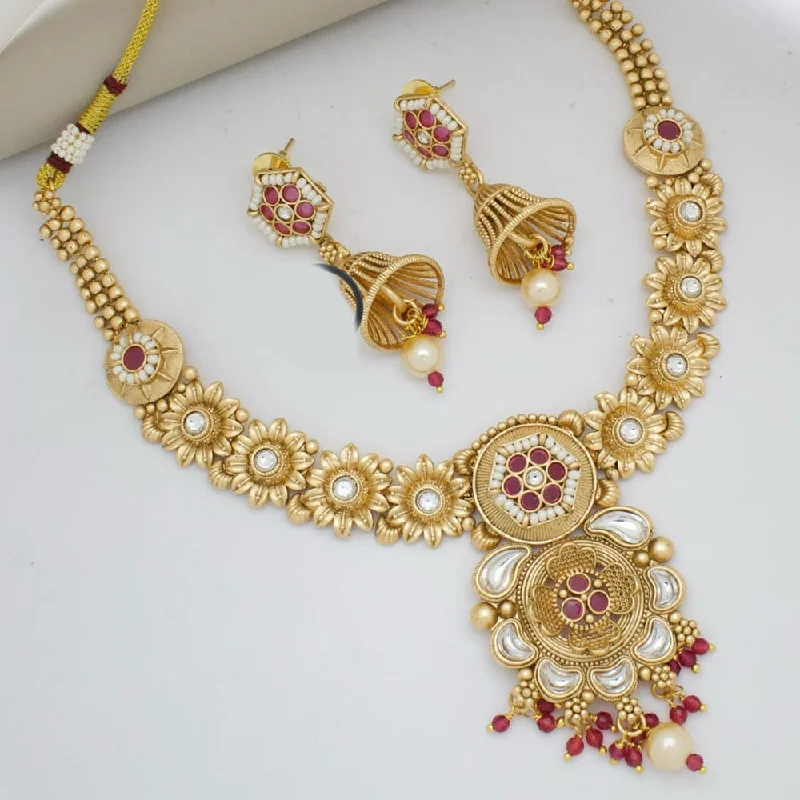 Opal Necklace-Manisha Jewellery Gold Plated Pota Stone And Pearls Necklace Set