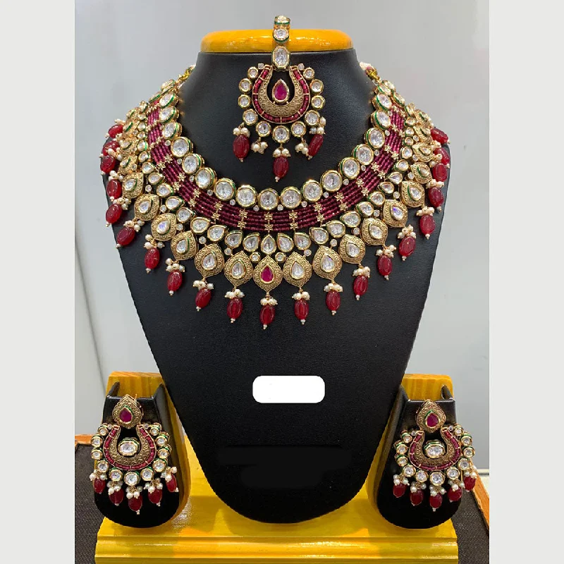 Rose Gold Chain Necklace-Jain Jewellers Gold Plated Polki Kundan Stone And Pearls Necklace Set