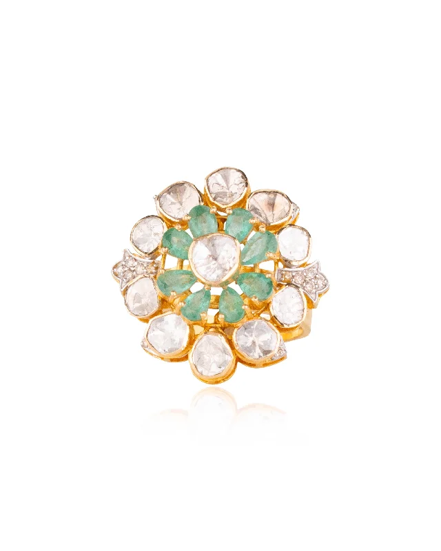 Luxury Diamond Ring-Zaina Polki And Diamond Ring