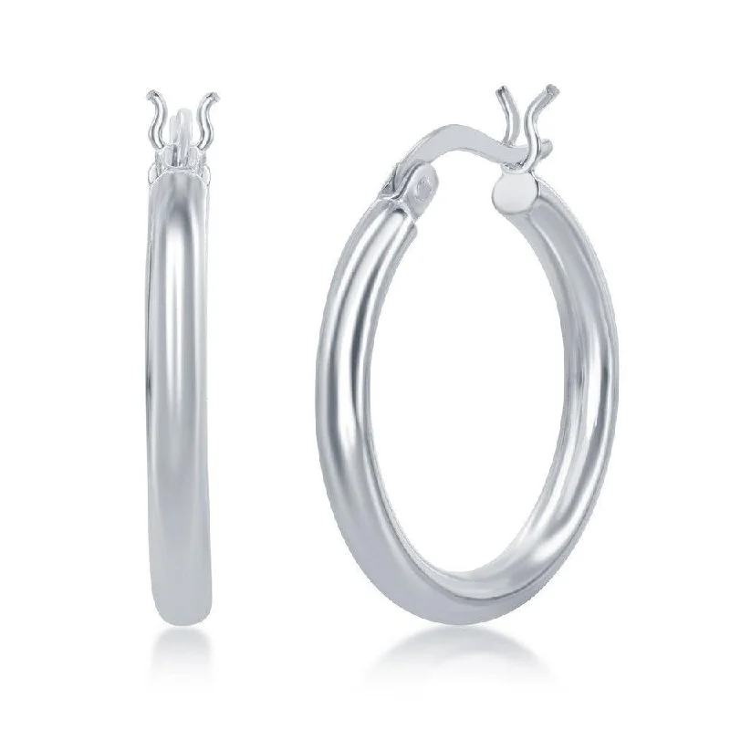 Heart Shaped Stud Earrings-Sterling Silver High-Polished Hoop Earrings, 3 x 25 mm