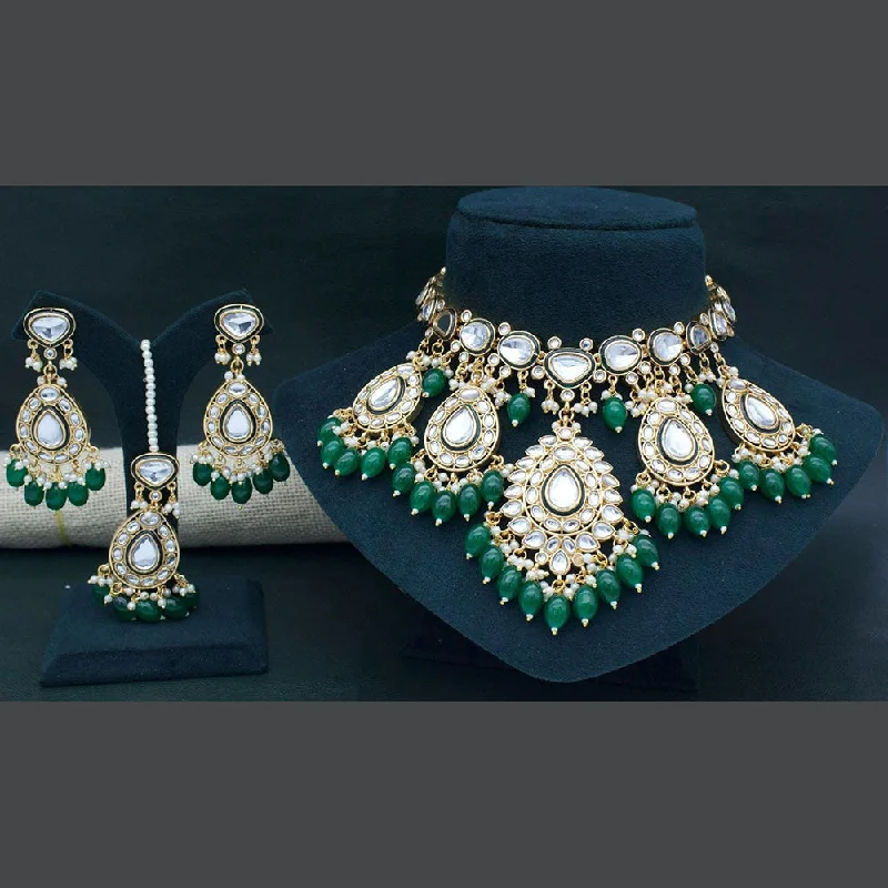 Custom Birthstone Necklace-Manisha Jewellery Gold Plated Kundan Stone And Pearl Choker Necklace Set