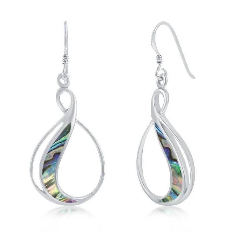 Sterling Silver Earrings-Sterling Silver Pear Shaped Abalone Earrings