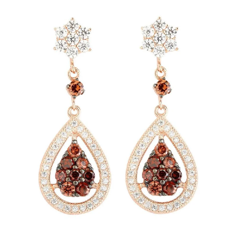 Butterfly Earrings for Women-Sterling Silver Rose Gold Teardrop CZ Pave Earrings