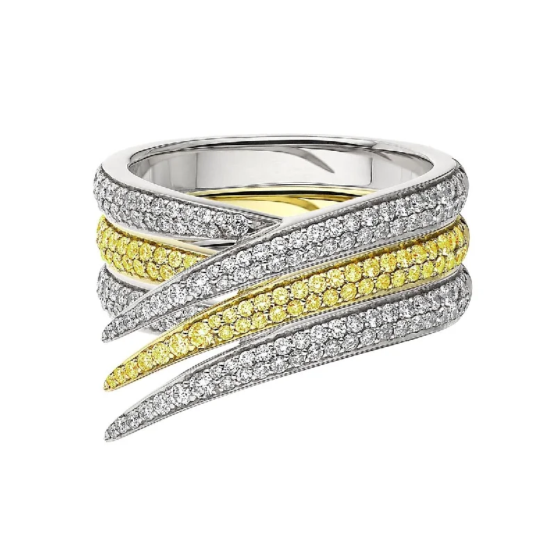 Simple Gemstone Wedding Ring-Interlocking Stacked Ring - 18ct White and Yellow Gold & Yellow Sapphire and White Diamond