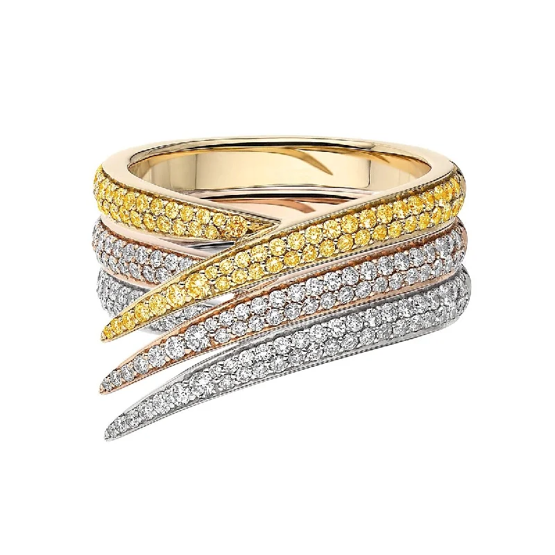 Rose Gold Stacking Rings-Interlocking Stacked Ring - Yellow Sapphire & White Diamond