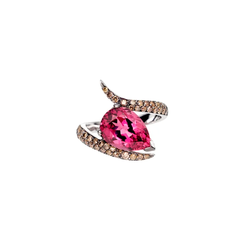 Minimalist Gold Ring-Interlocking Aurora Ring - 18ct White Gold & 3.31ct Pink Tourmaline