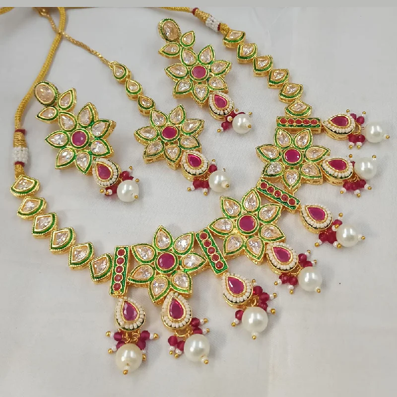 Pearl and Gold Necklace-Padmawati Bangles Gold Plated Polki Kundan Stone And Pearls Necklace Set