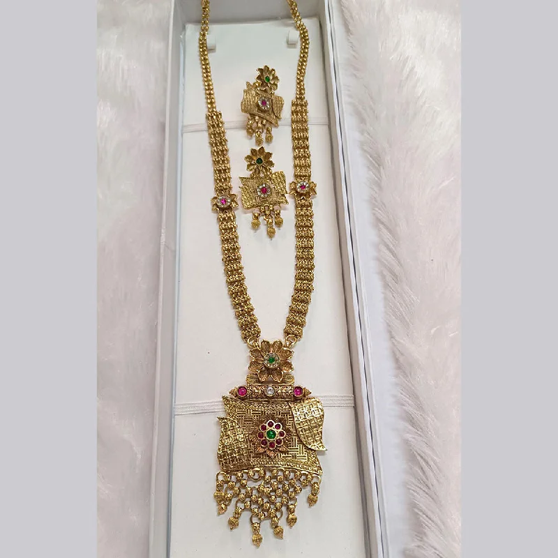 Double Layer Gold Necklace-Pari Art Jewellery Forming Pota Stone Long Necklace Set