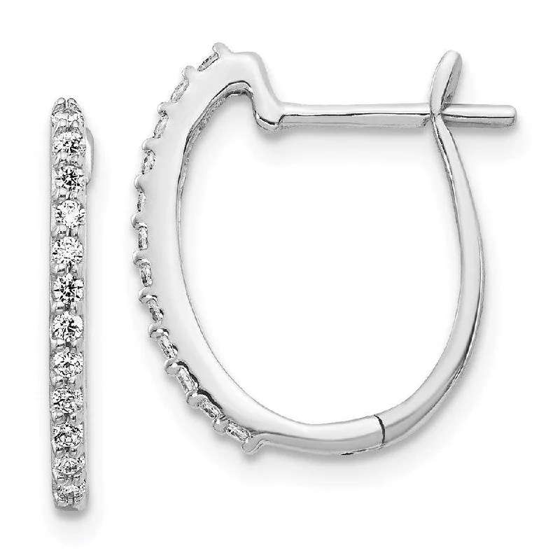 Bold Fashion Earrings-14K White Gold Diamond 1.3mm Hinged Hoop Earrings