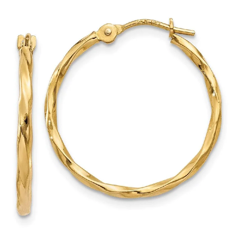 Long Gold Earrings-14k Twist Hoop Earrings