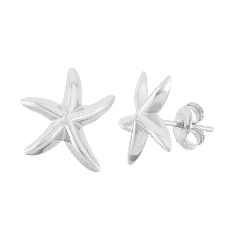 Heart Shaped Earrings-Sterling Silver Shiny Starfish Stud Earrings