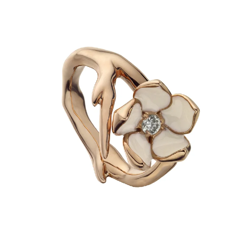 Trendy Silver Ring-Cherry Blossom Flower Ring - Rose Gold Vermeil & Diamond