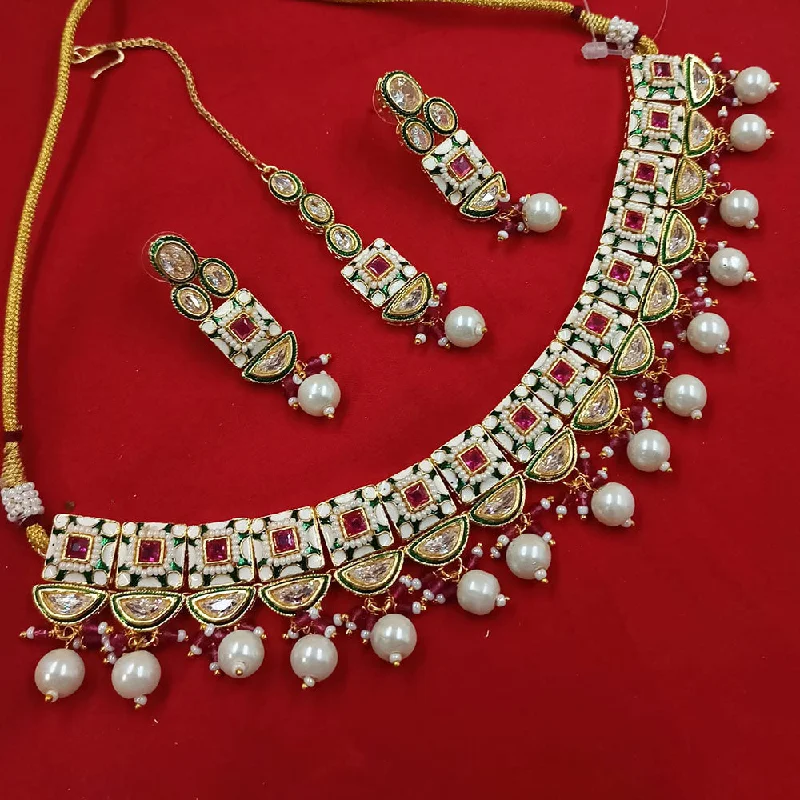 Gold Pendant Necklace for Women-Padmawati Bangles Gold Plated Polki Kundan Stone And Pearls Meenakari Necklace Set