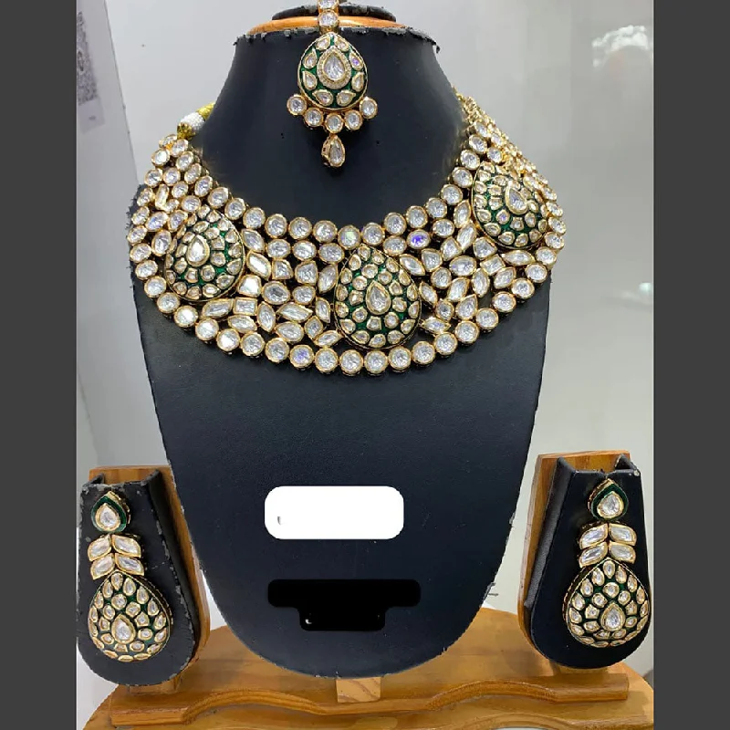 Classy Silver Necklace-Jain Jewellers Gold Plated Polki Kundan Stone And Pearls Necklace Set