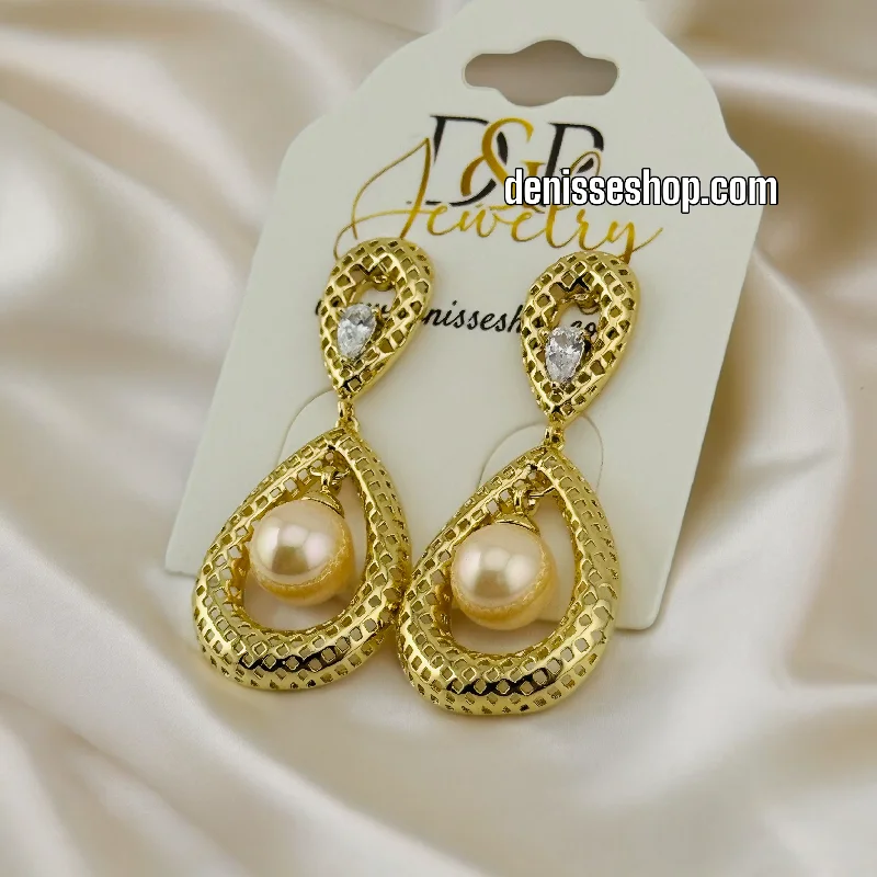 Pink Gold Earrings-14K BEIGE PEARL EARRINGS E521