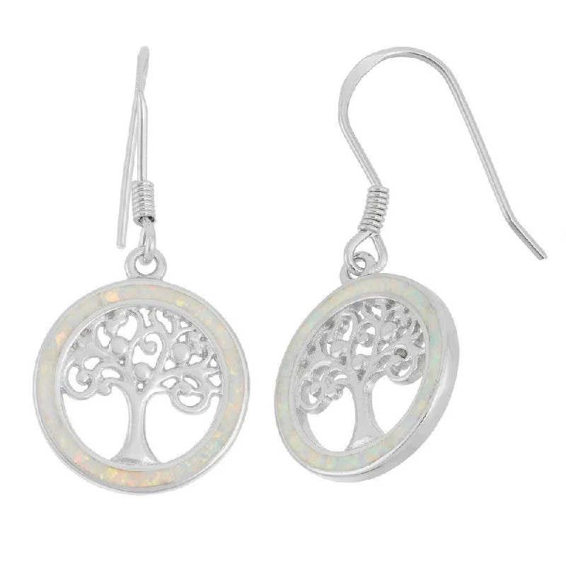 Pretty Pearl Earrings-Sterling Silver Round White Inlay Opal Earrings