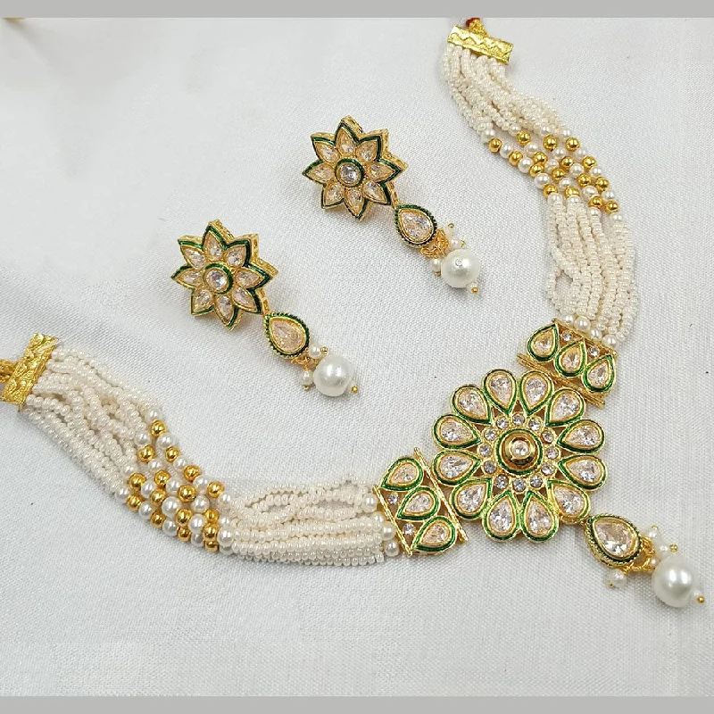 Unique Chain Necklace-Padmawati Bangles Gold Plated Austrian Stone And Pearls Choker Necklace Set