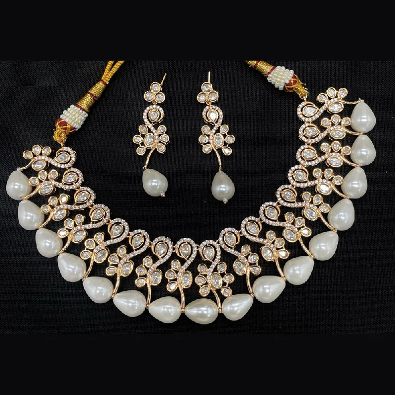 Choker Necklace for Women-Royal Kundan Jewellery Gold Plated Polki Kundan And Pearls Necklace Set