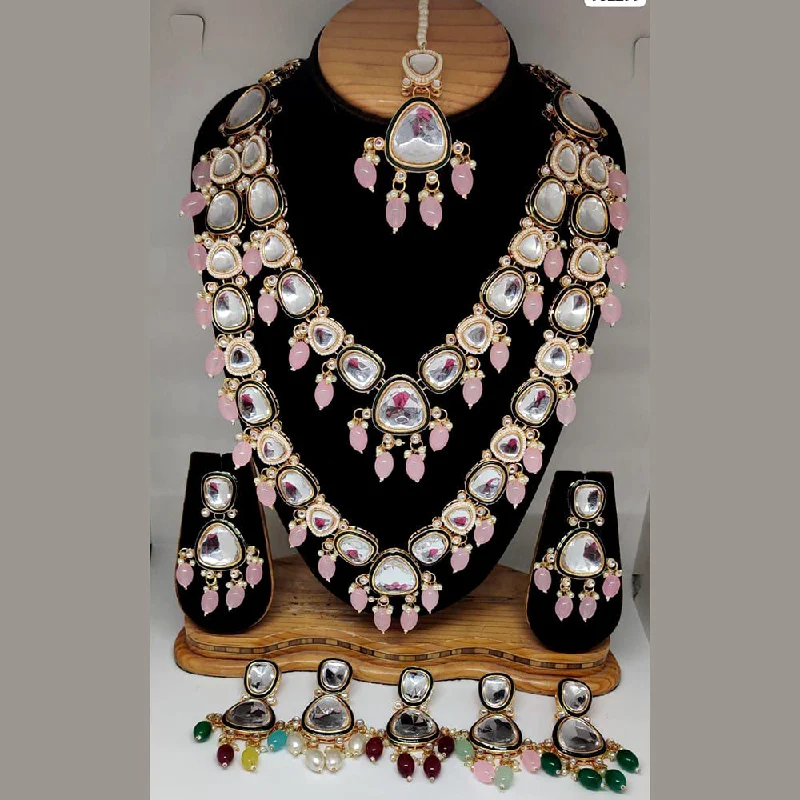 Colorful Bead Necklace-Rani Sati Jewels Gold Plated Kundan Stone Long Necklace Set