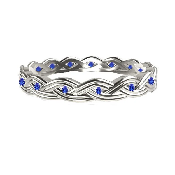 Gemstone Stacking Ring-ROYAL CELTIC TWIST PAVE SAPPHIRE ENGAGEMENT RING IN WHITE GOLD