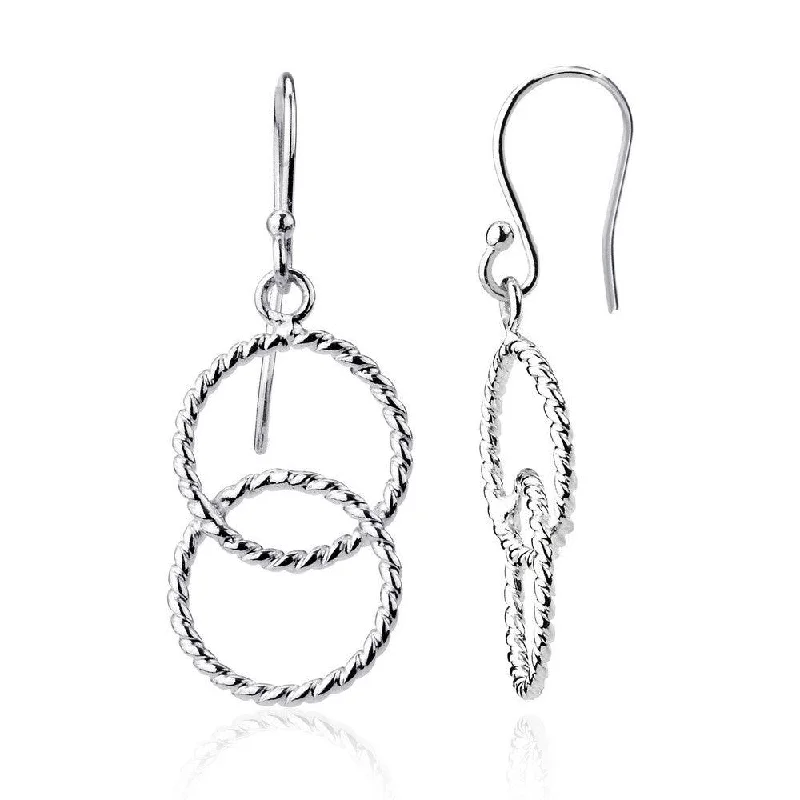 Pear Shaped Earrings-Sterling Silver Twisted Wire Interlocking Double Circle Earrings