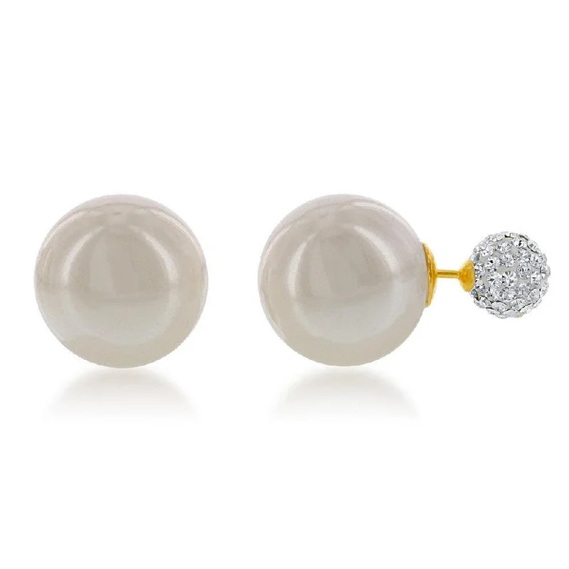 Chunky Gold Earrings-Sterling Silver Crystal Bead Pearl Back Earrings