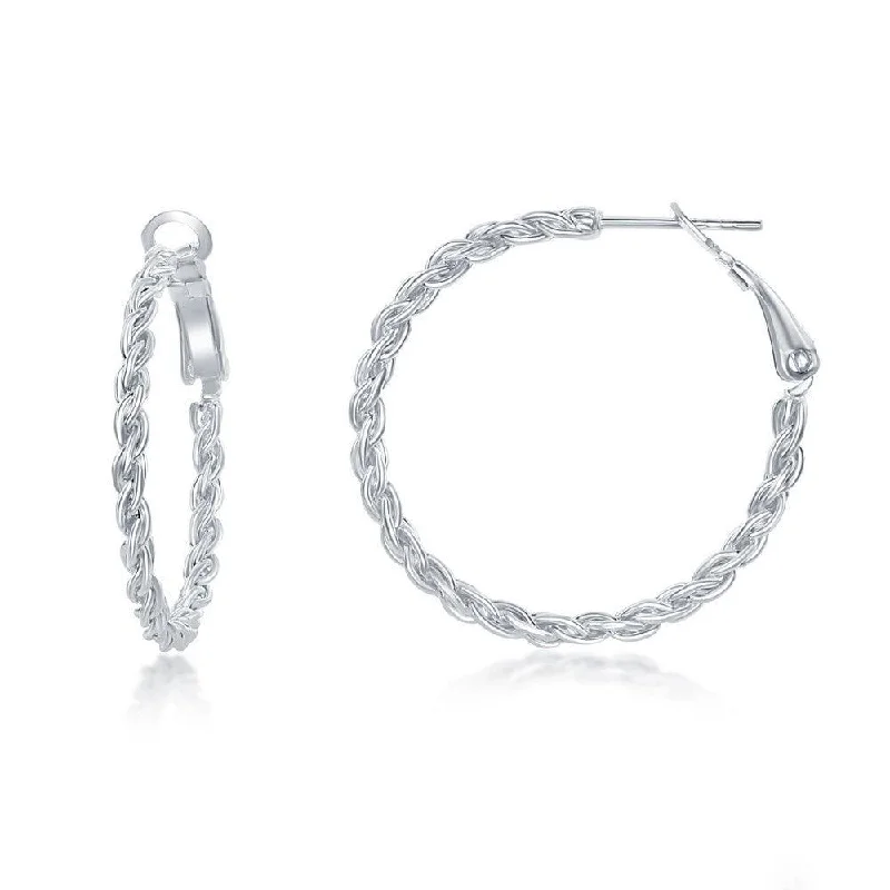 Opal Earrings-Sterling Silver Rope Design Hoop Earrings, 30 mm