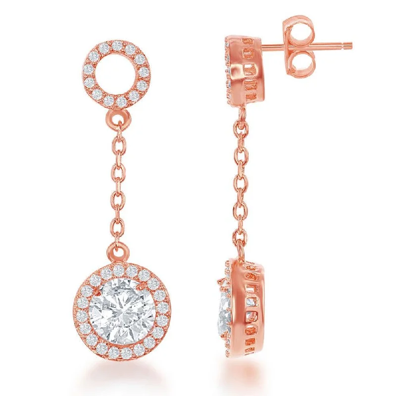 Modern Geometric Earrings-Sterling Silver Rose Gold Open CZ Circle Earrings