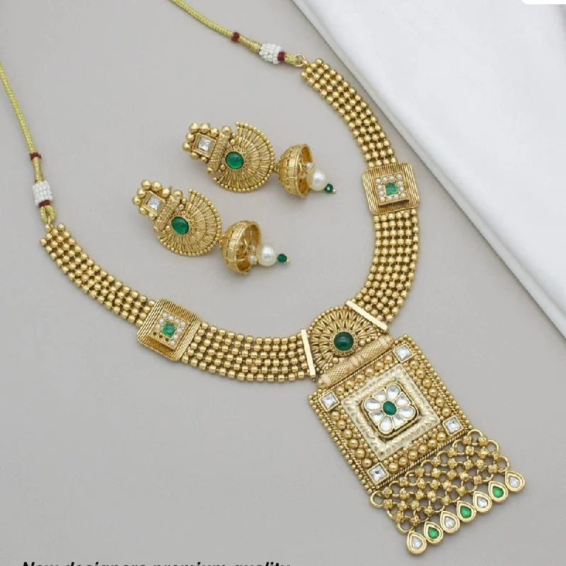 Simple Chain Necklace-Kavita Art Gold Plated Kundan Stone And Meenakari Necklace Set