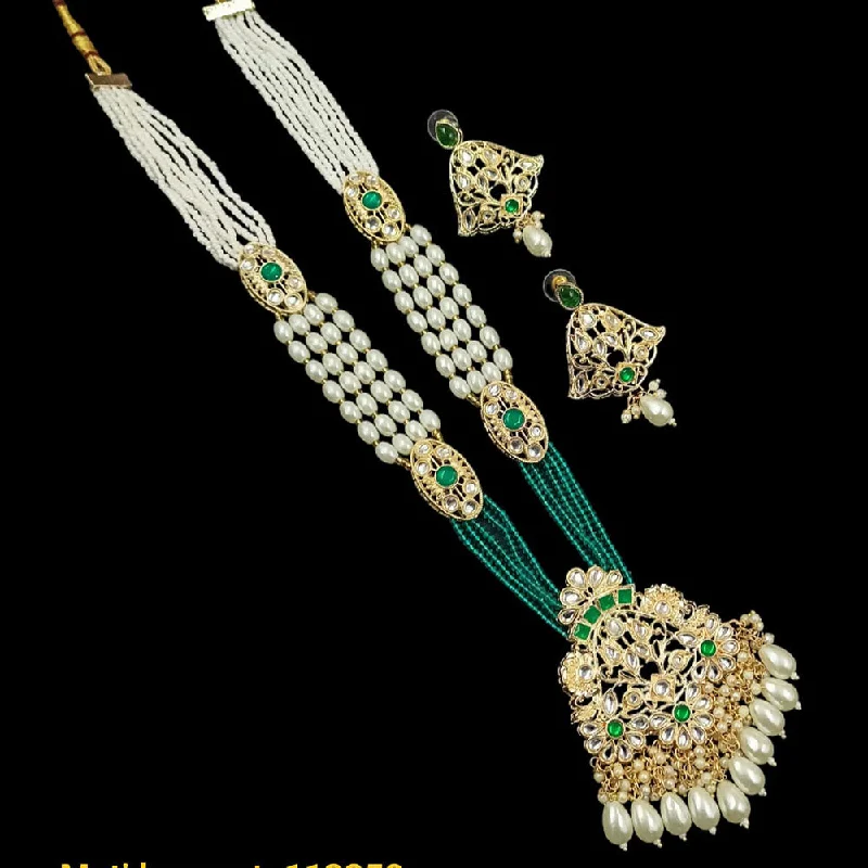 Multi-Colored Stone Necklace-Padmawati Bangles Gold Plated Kundan And Pearl Long Necklace Set