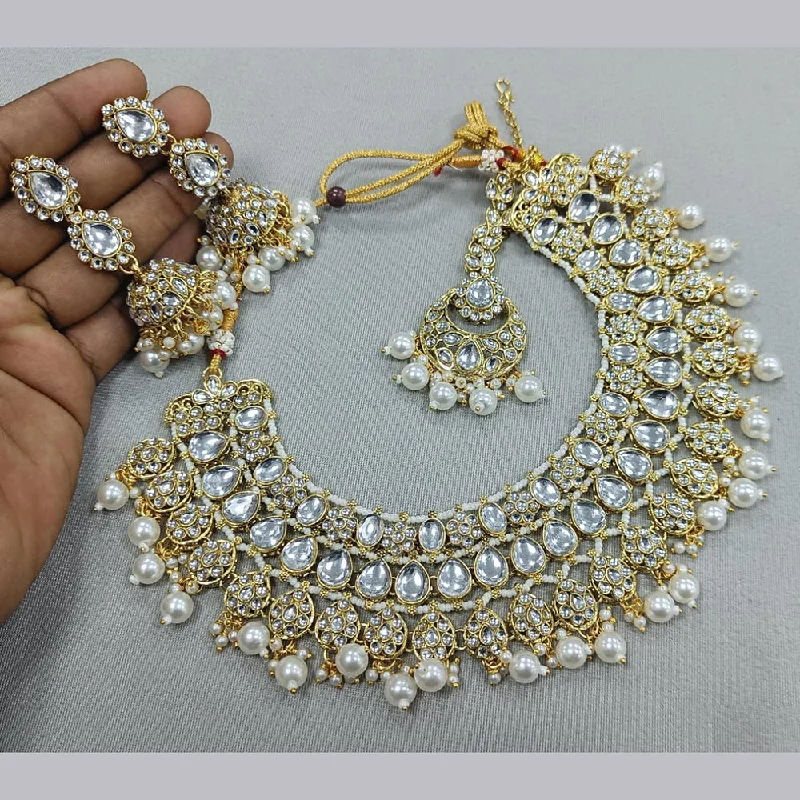 Simple Diamond Pendant Necklace-Rani Sati Jewels Gold Plated Kundan And Pearl Choker Necklace Set