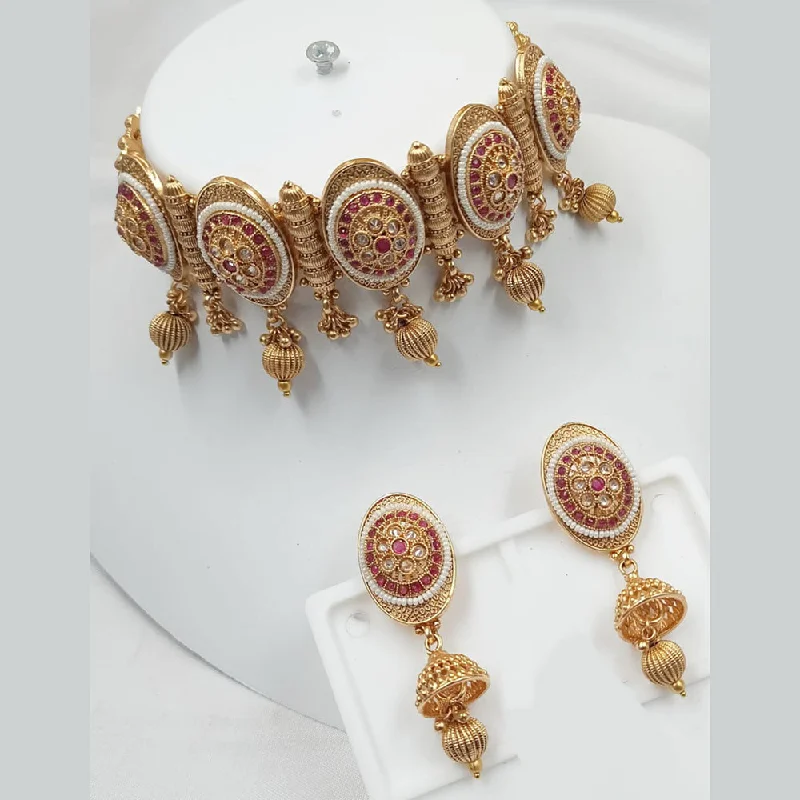 Elegant Gold Necklace-Padmawati Bangles Gold Plated Crystal Stone Choker Necklace Set