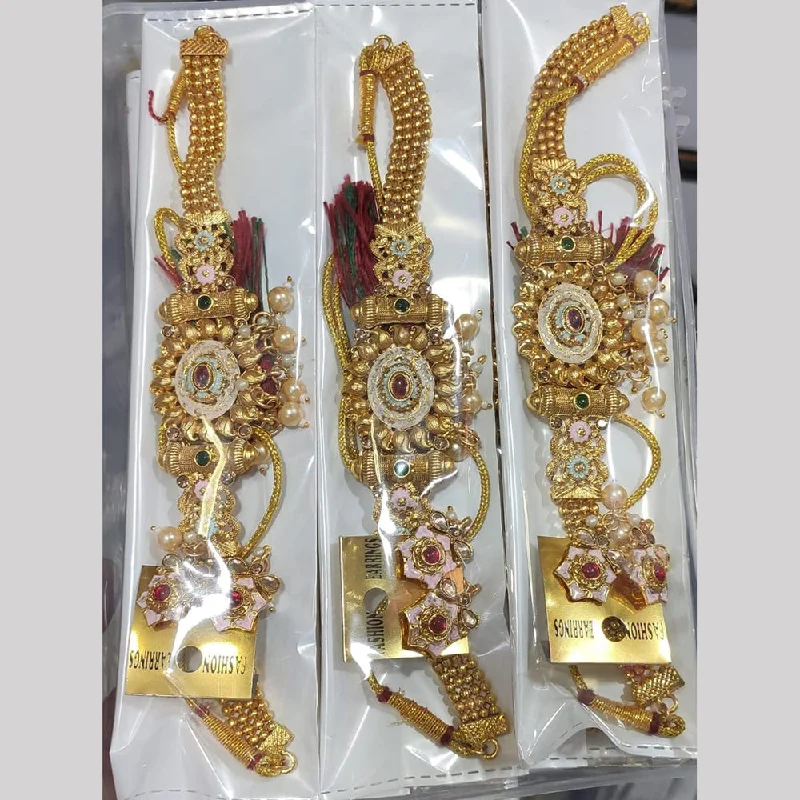 Bridal Wedding Necklace-Kavita Art Gold Plated Pota Stone And Meenakari Choker Necklace Set (Piece 1 Only)