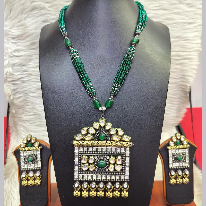 Unique Chain Necklace-Jain Jewellers 2 Tone Kundan And Pearls Long Necklace Set