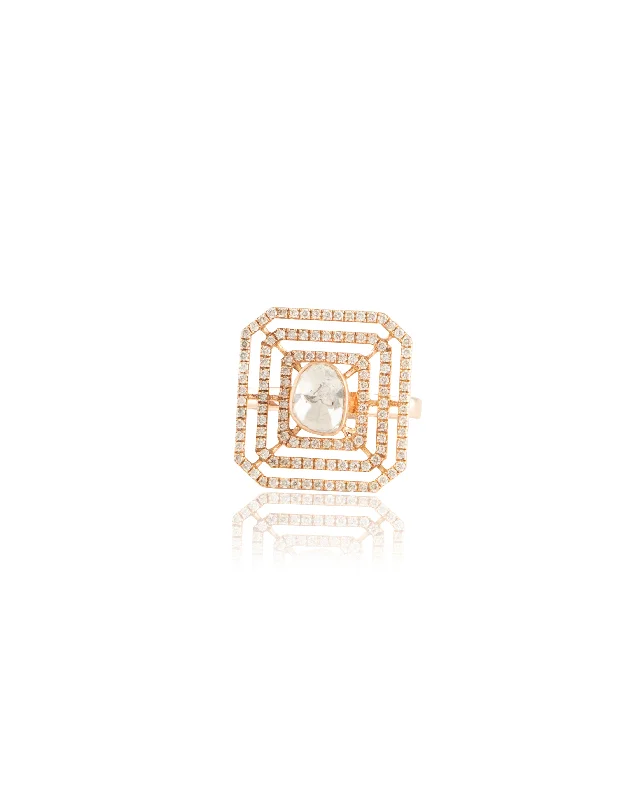 Custom Stacked Ring-Melba Polki And Diamond Ring