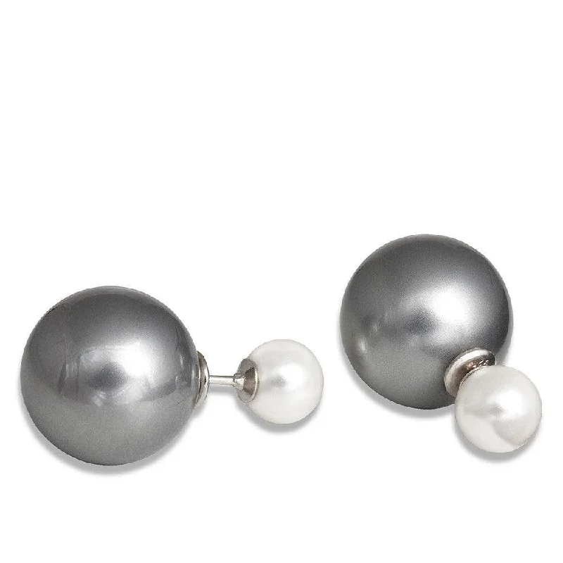 Large Hoop Earrings-Sterling Silver Simulated Gray Pearl Earrings