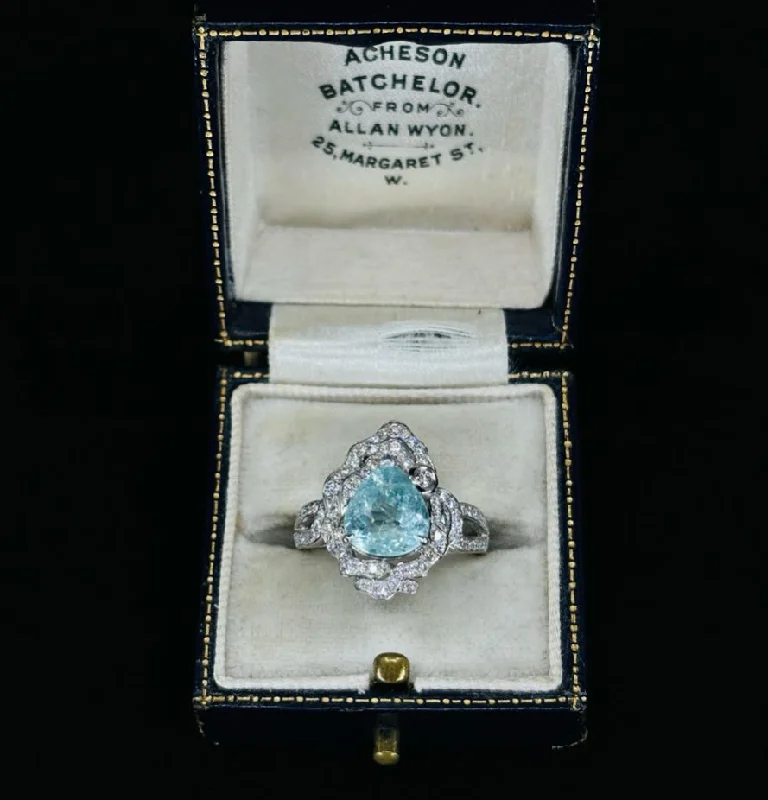 Sparkling Engagement Ring-Paraiba Type Tourmaline Cluster Ring