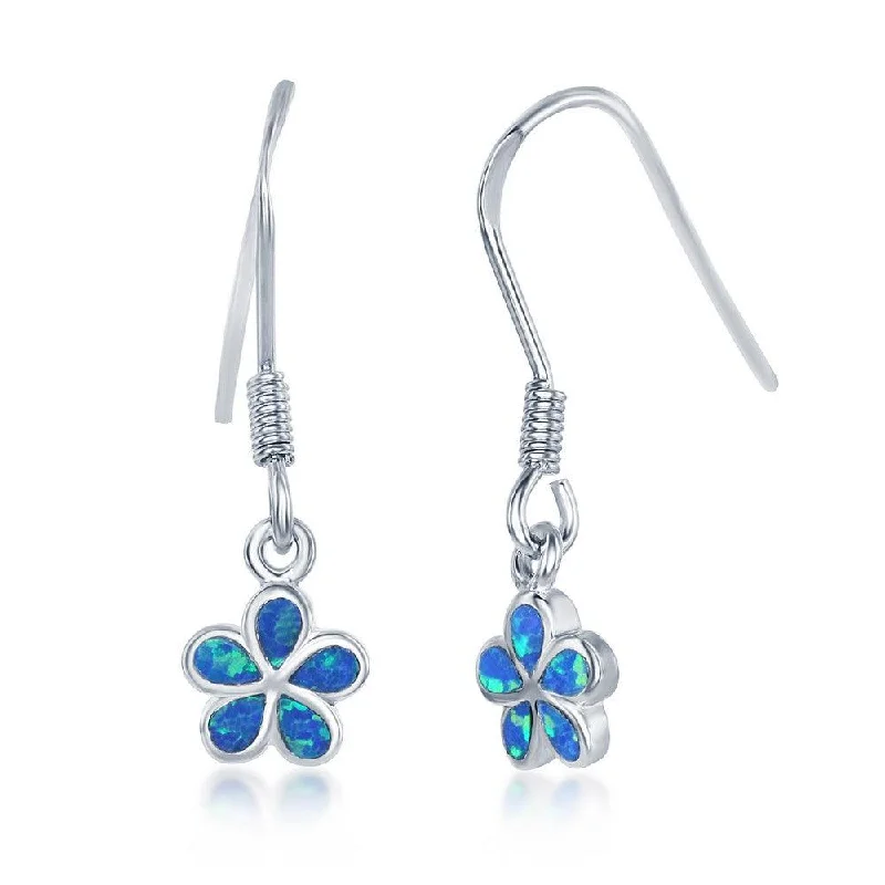 Simple Pearl Earrings-Sterling Silver Blue Inlay Opal Flower Earrings