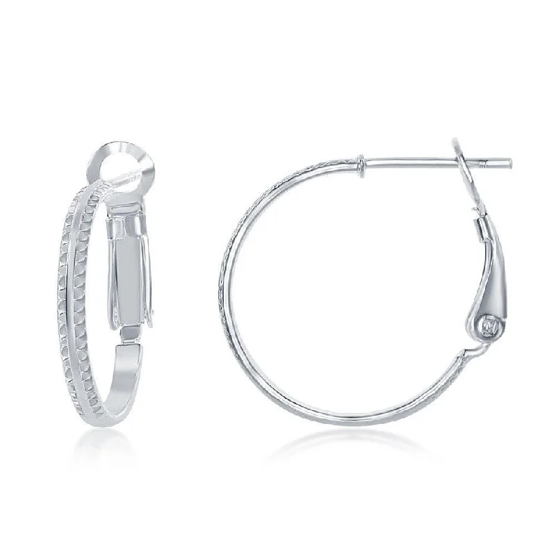 Swarovski Crystal Earrings-Sterling Silver Double Ridge Hoop Earrings, 20 mm