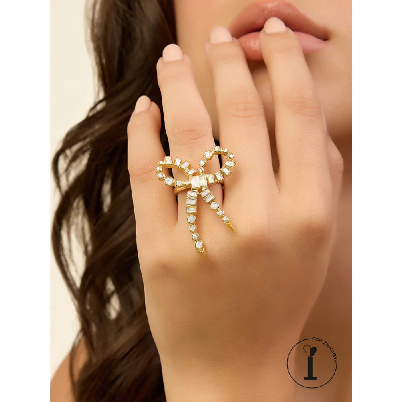 Personalized Wedding Ring-Isharya Bow Spikes Ring In 18Kt Gold Plated