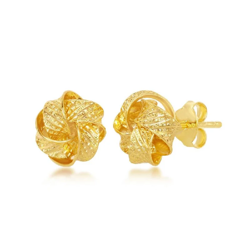 Trendy Pearl Earrings-Sterling Silver Gold Plated Textured Love Knot Stud Earrings