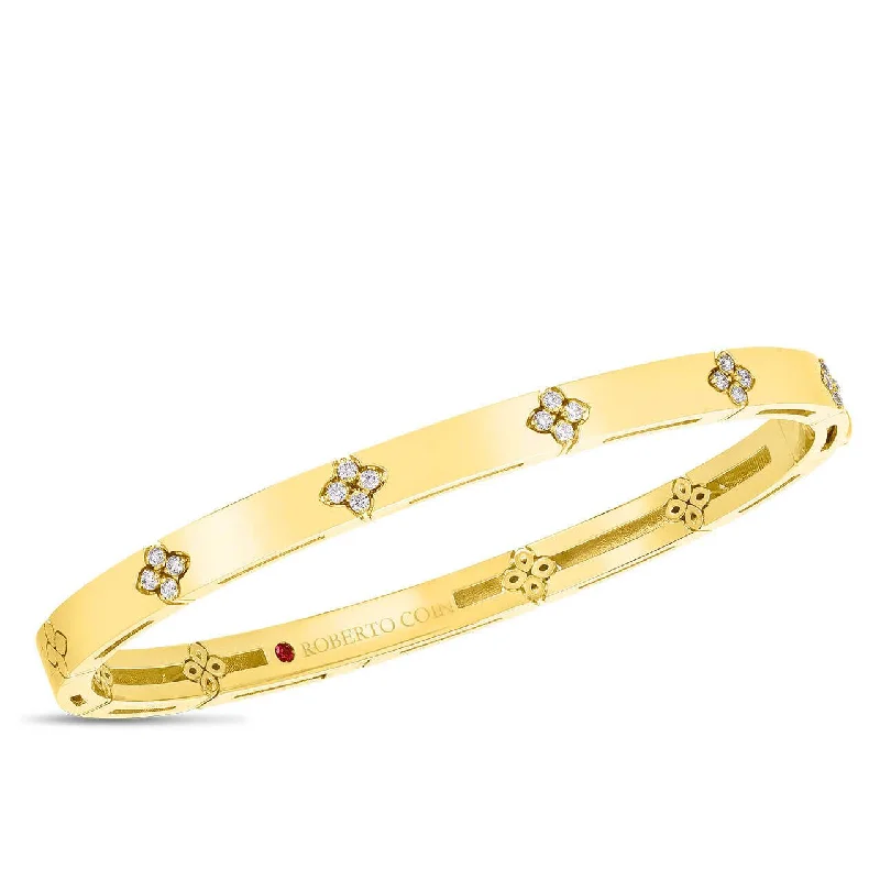 Diamond Tennis Bracelets-18kt Yellow Gold Verona Narrow Width Bangle with Diamond Accent