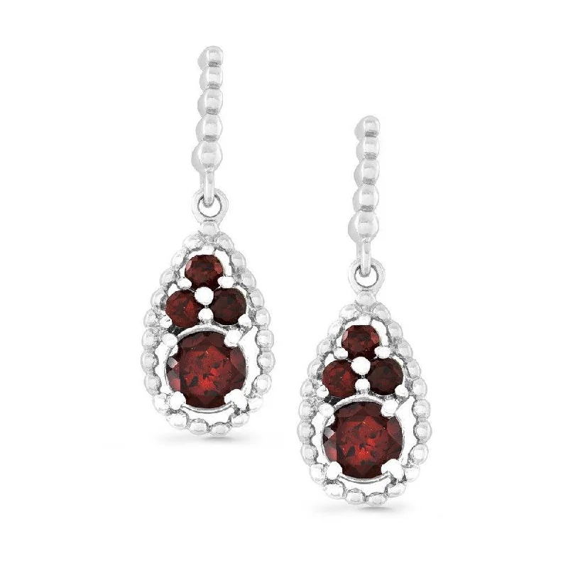 Bridal Wedding Earrings-Sterling Silver Tearshaped Cluster of Round Garnet Earrings