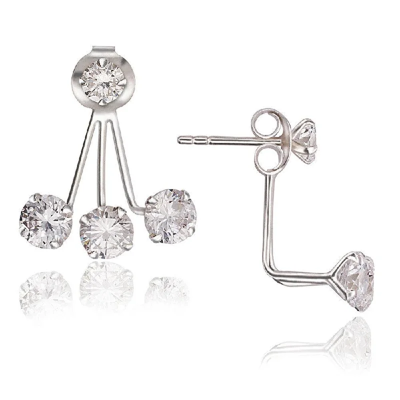 Chic Drop Earrings-Sterling Silver CZ Front and 5mm Back Earrings