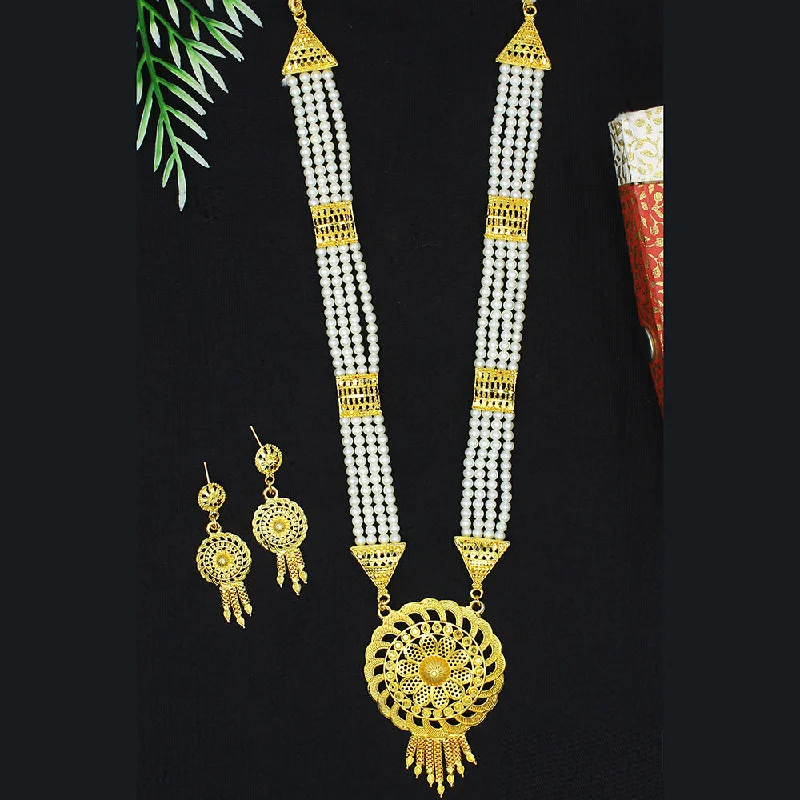 Personal Name Necklace-Mahavir Dye Gold Pearl Long Necklace Set